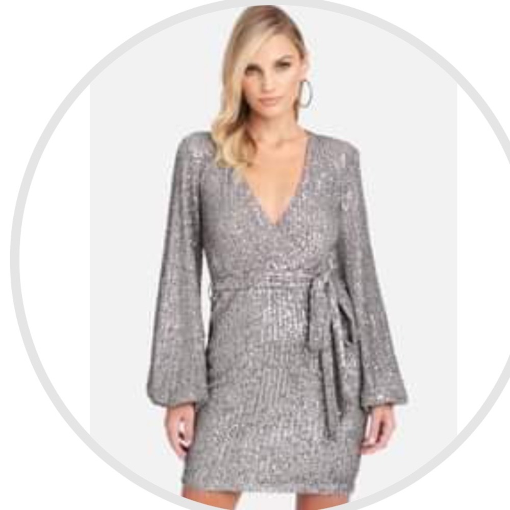 Bebe women’s tie front sequin dress size small charcoal color